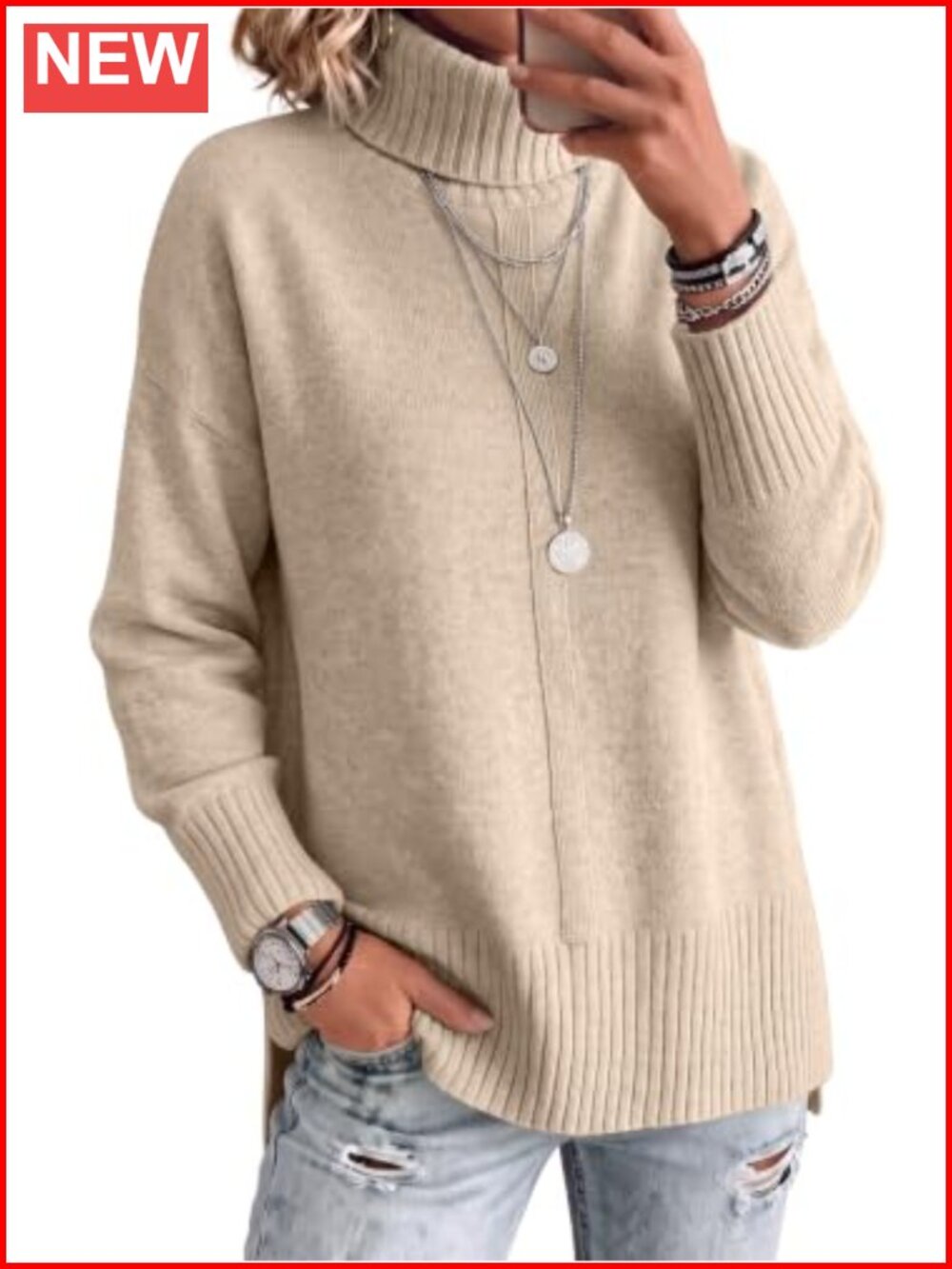Oversized Turtleneck Batwing Long Sleeve Sweater Pullover